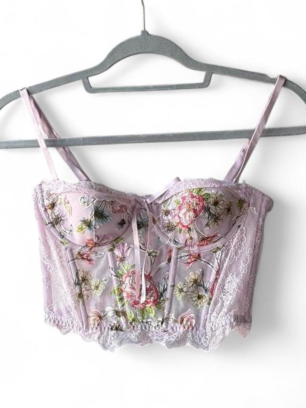 Victoria’s Secret Dream Angels Pink Floral Embroidered Bustier Corset Top